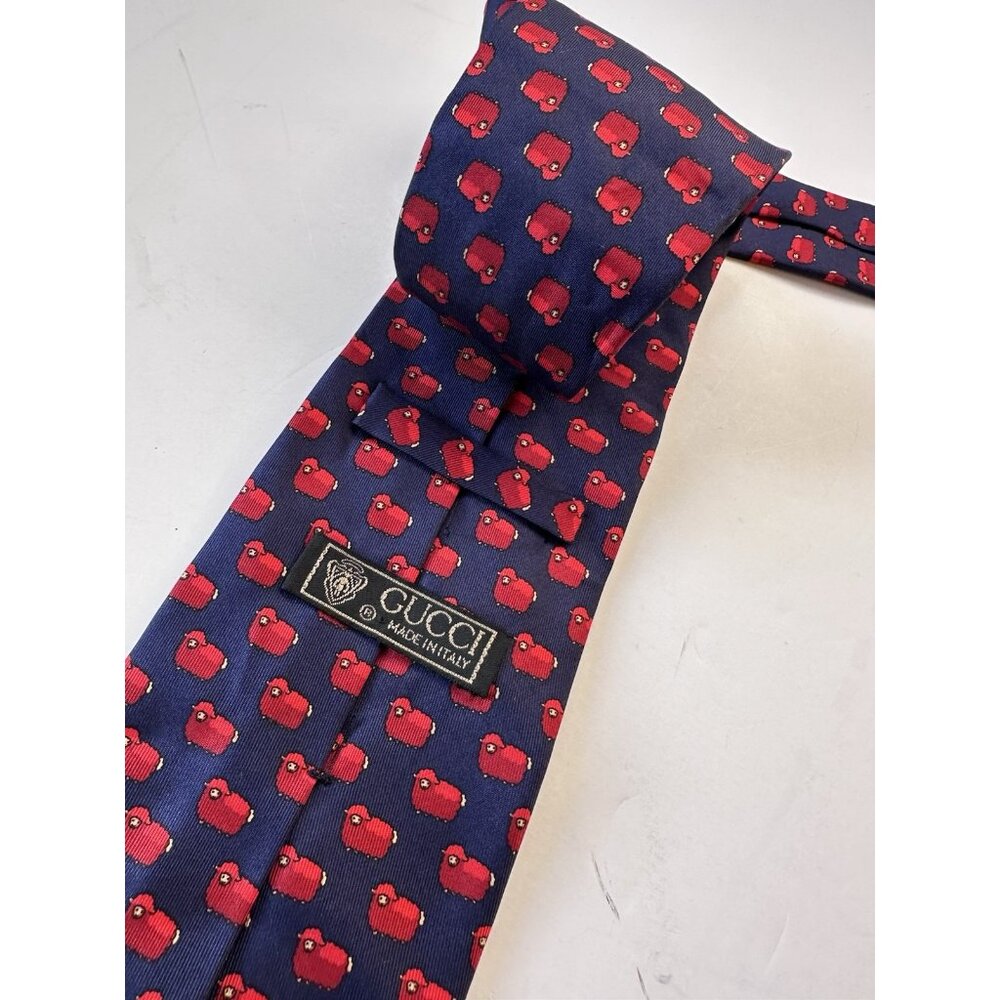 Gucci Silk Neck Tie Blue Red Sheep - Picture 6 of 6